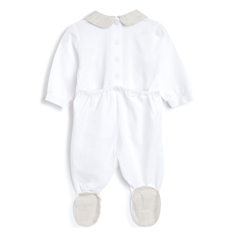 Infants White Applique Nappy Opening Babysuit image number 1